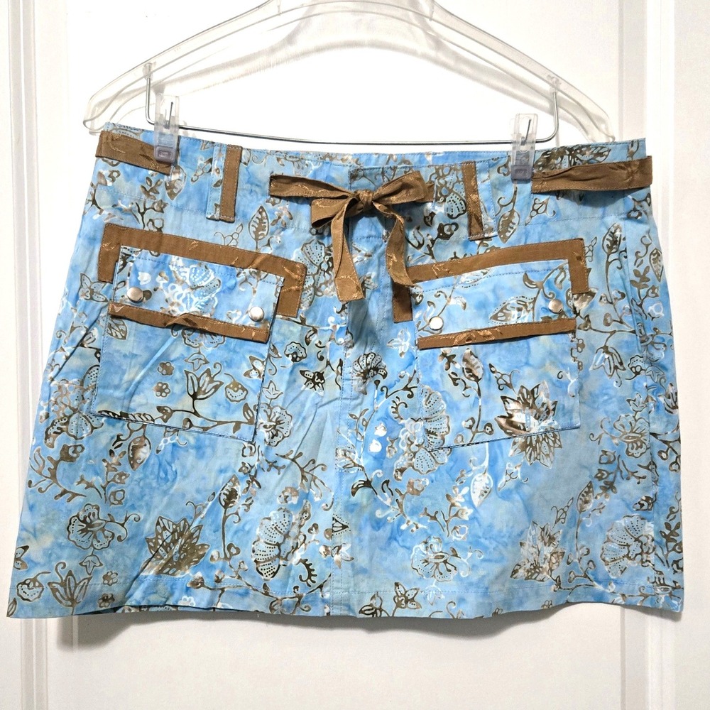 Floral Batik Cargo Mini Skirt Cotton Boho Casual Size‎ L Santiki Women - Picture 2 of 8